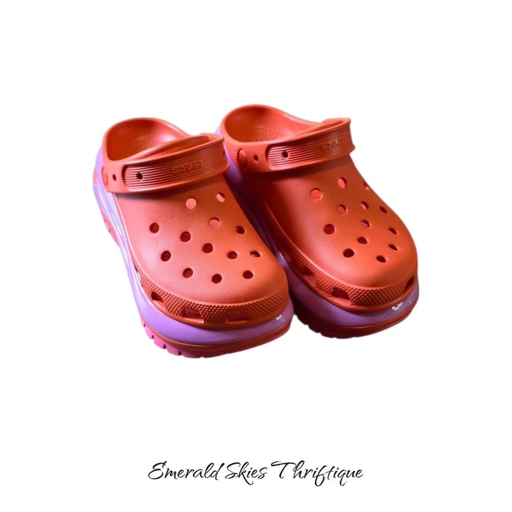 Crocs Mega Crush Clog Womens 8 mens 6 Lava Red Pink Platform Rare free ship
